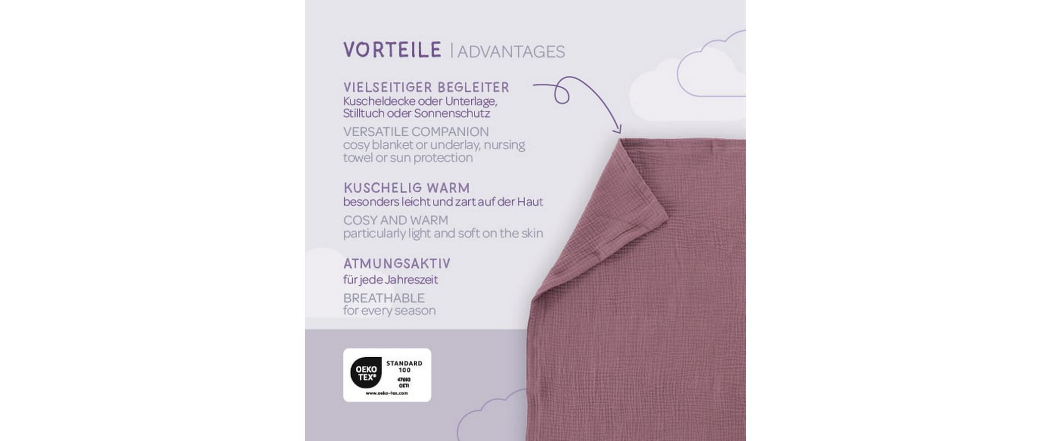 Kuscheldecke pflaume 75 x 100 cmKuschelweiche Babydecke, luftig und leicht