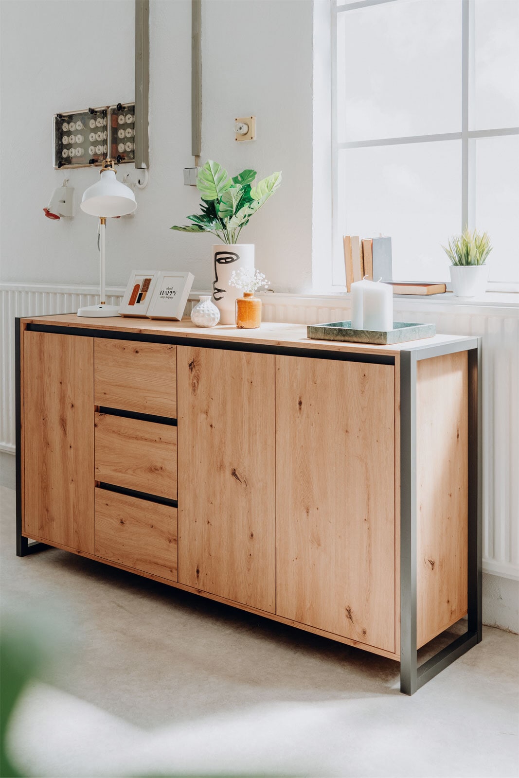 Sideboard Denver Artisan Oak-Optik/Anthrazit 160 x 88 x 40 cm