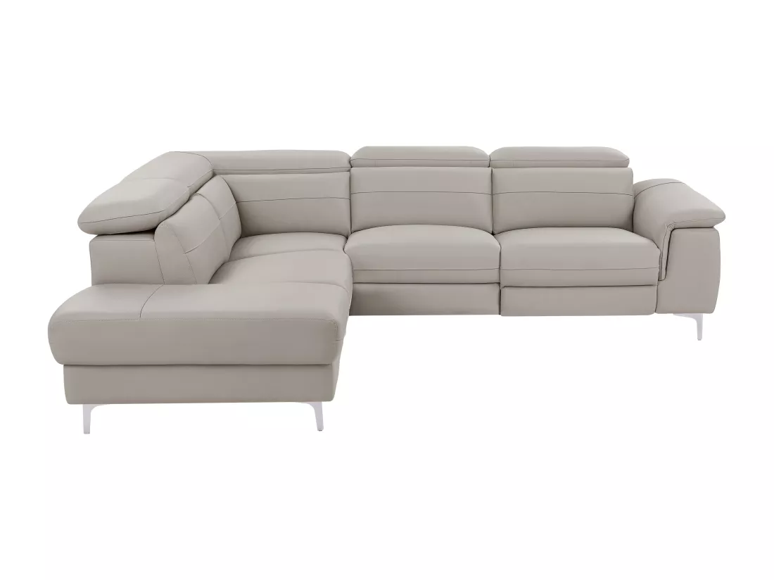 Canapé d'angle gauche relax électrique en cuir gris clair FUSINO