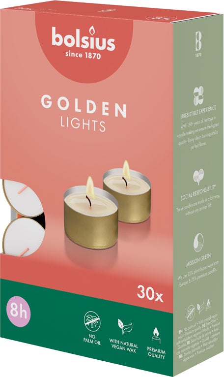 Bolsius waxinelicht Classic wit / goud 8 uur D 4 H 2 cm 24 stuks