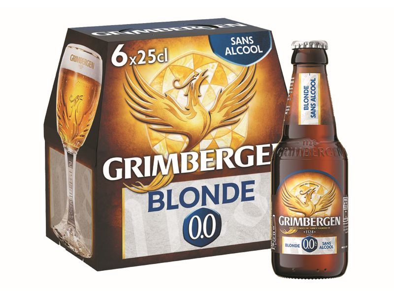 Grimbergen Bier Blonde 0.0% 6 x 0.25 l Bier ohne Alkohol mit ausgereift-fruchtigem Aroma