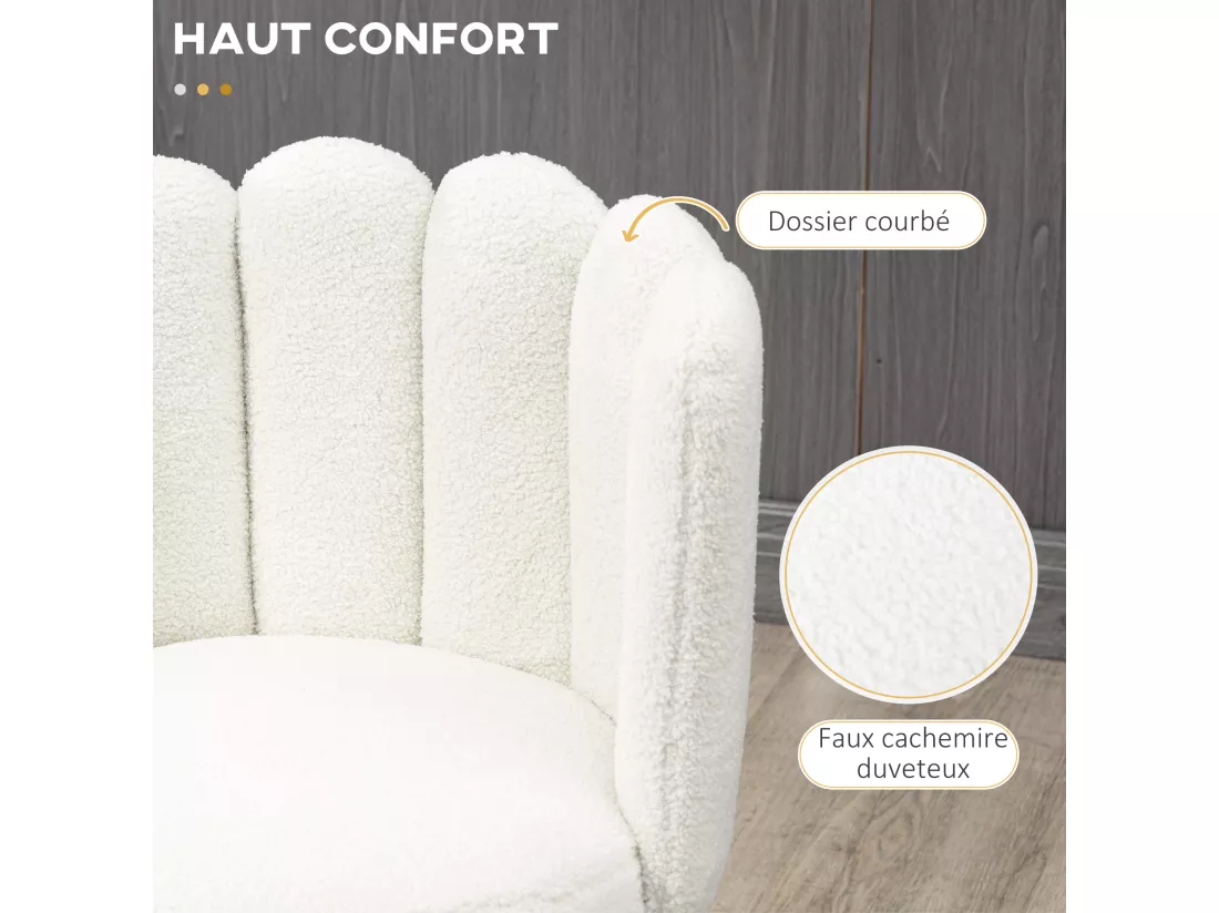 Lot de 2 tabourets de bar design contemporain - repose-pied - acier noir revêtement effet laine bouclée blanc