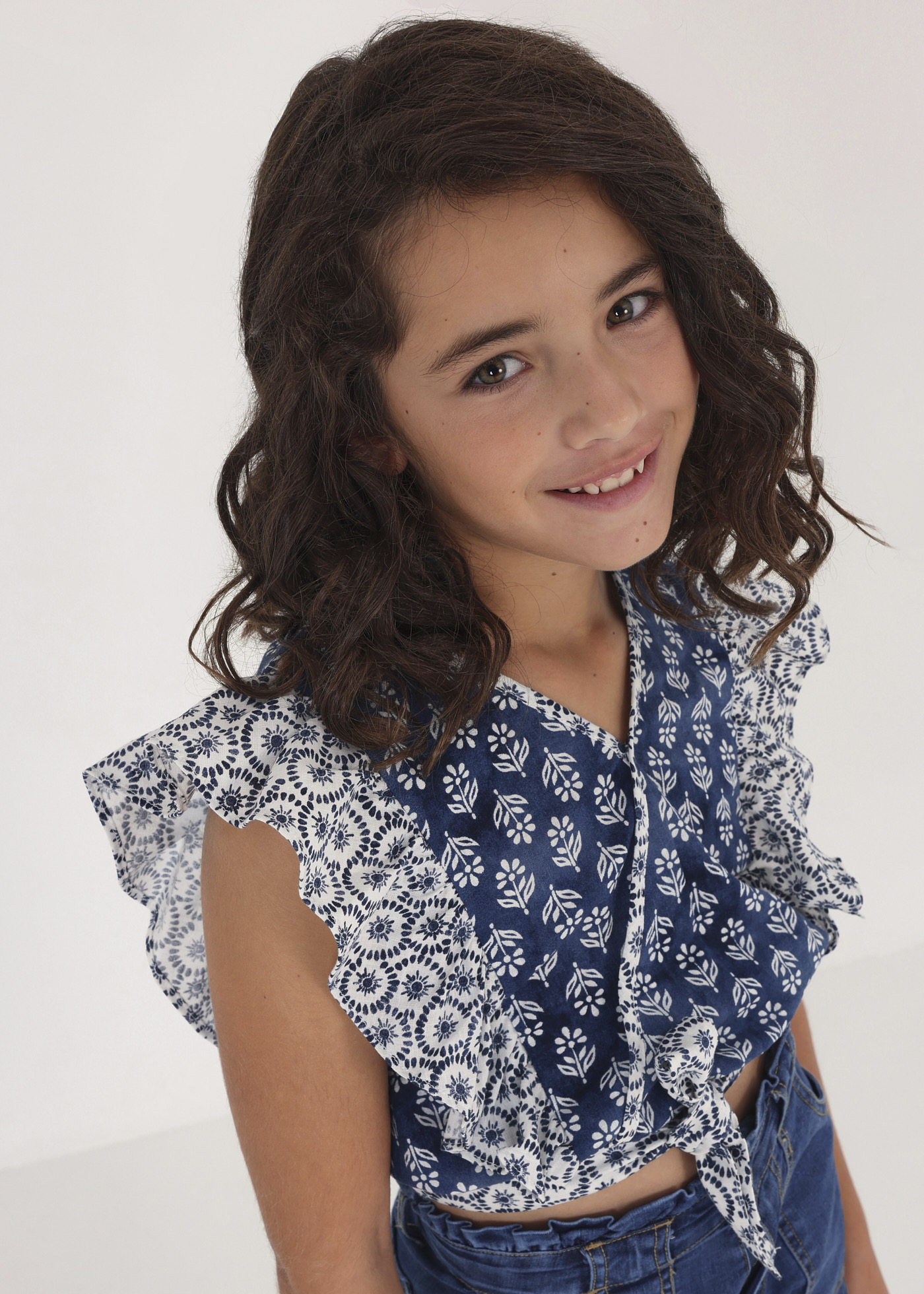 Blusa de algodão com babados para meninas