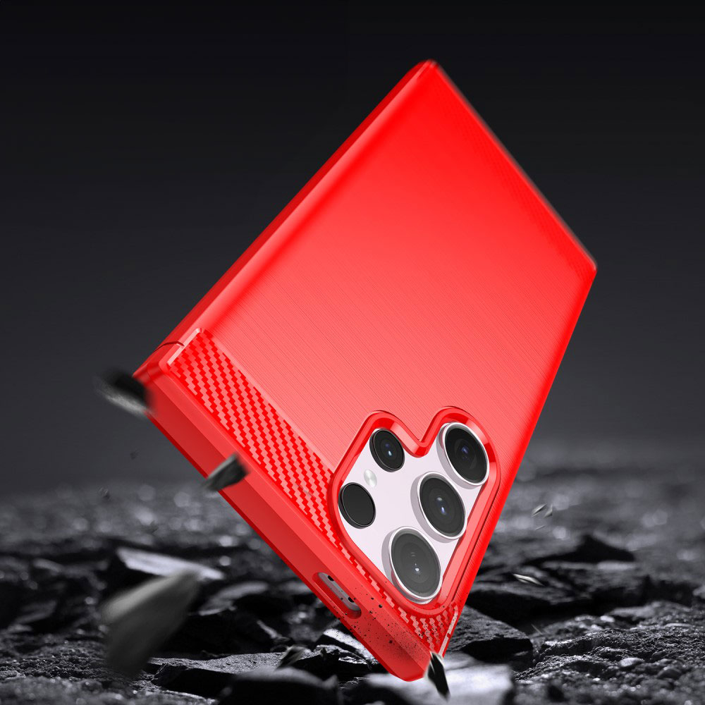 Samsung Galaxy S24 Ultra Gummi Case Schutzhülle Carbon Look - Rot