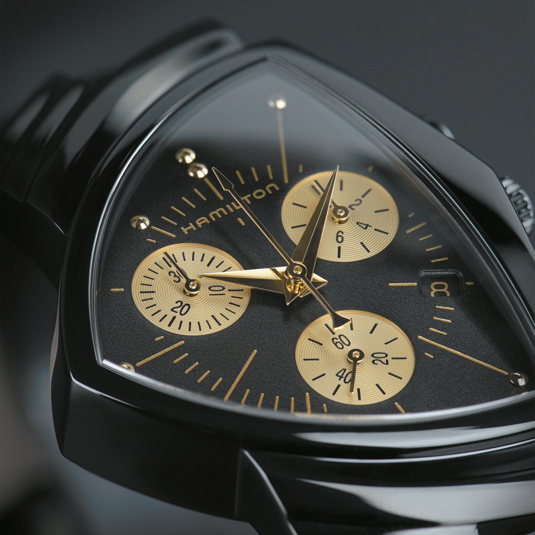 Hamilton Shaped Ventura Chrono Quartz Black & Gold
