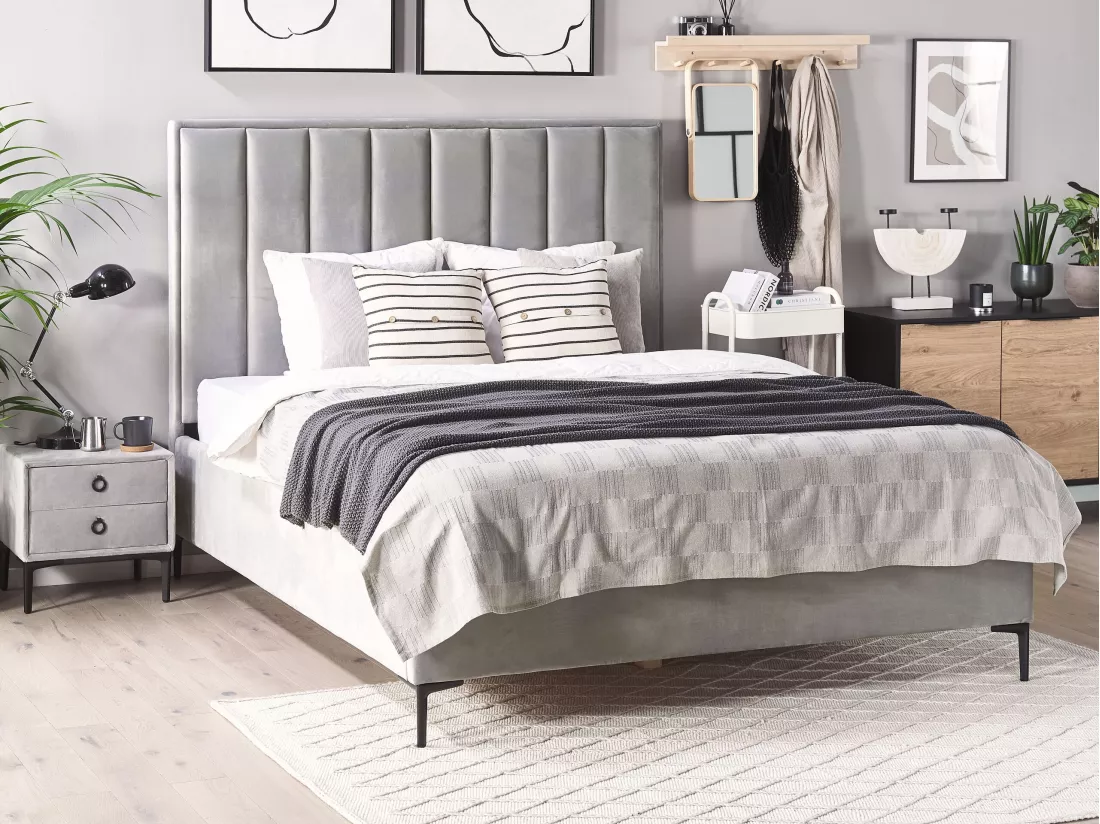 Ensemble de chambre Velours SEZANNE 180 x 200 cm Gris clair