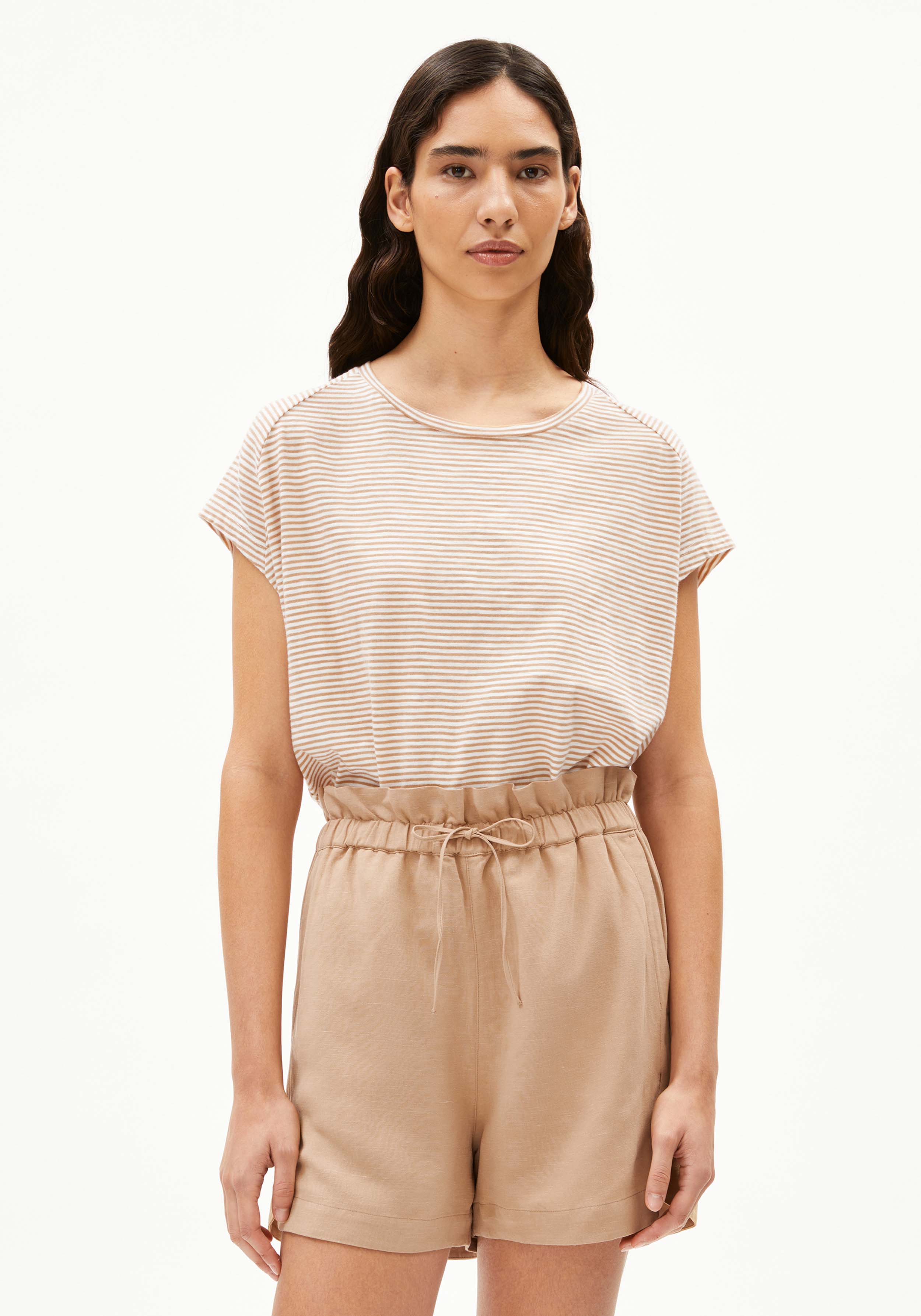Armedangels T-Shirt Oneliaa Lovely Stripes Oatmilk-Beige Blond