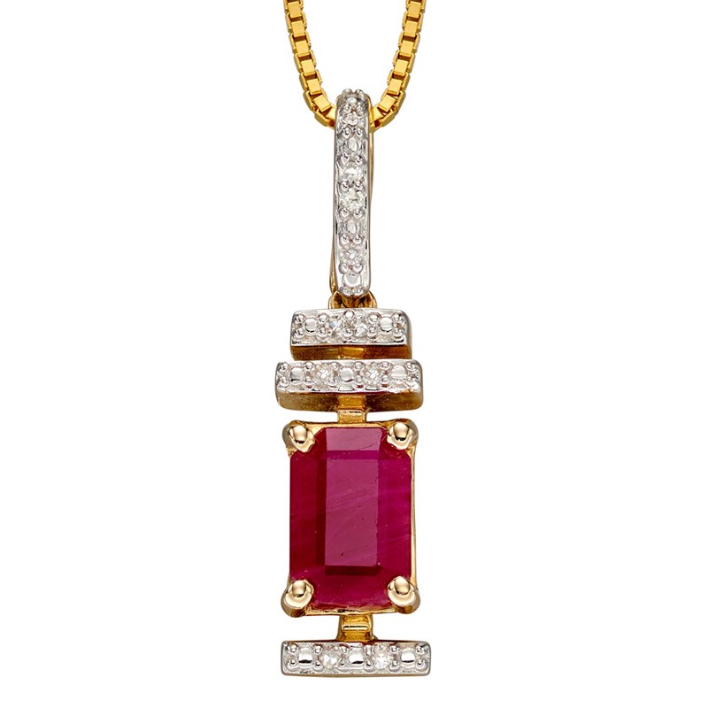 Collier rubis et diamant sur or jaune 375/1000