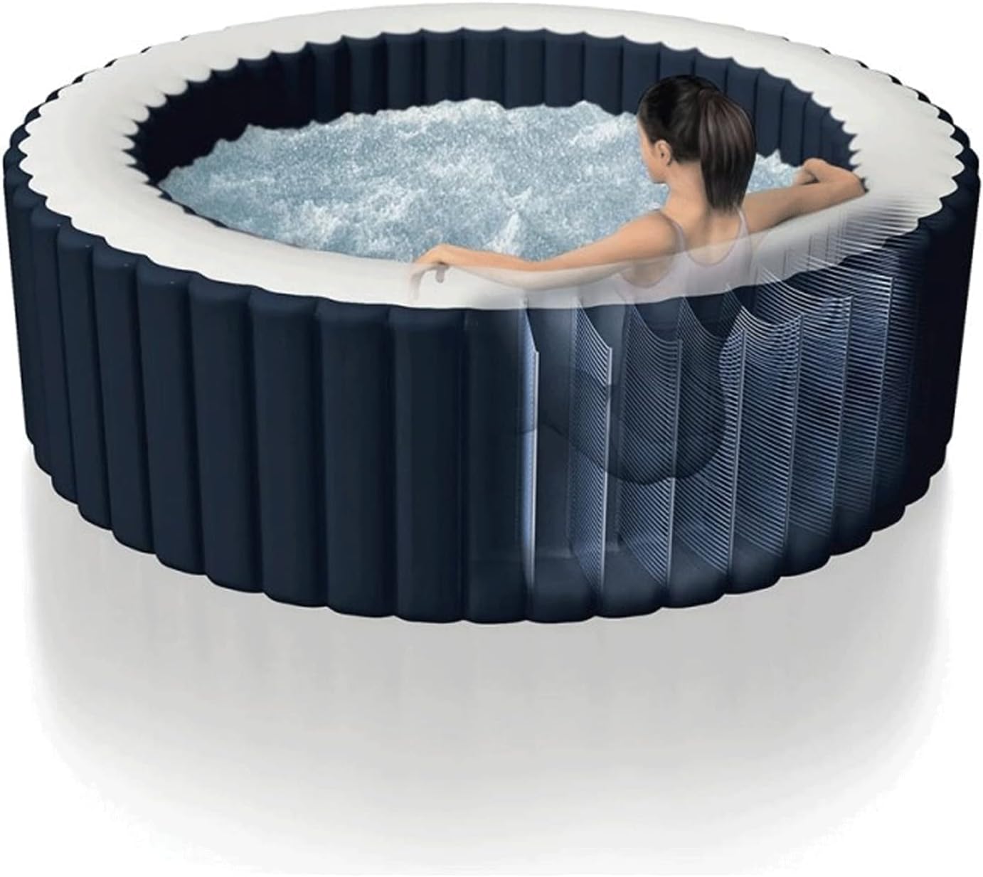 Intex 28430EX - Whirlpool aufblasbar PureSpa Bubble Massage, 4 Personen, 140 Düsen, Heizung, PVC, Navyblau, ⌀ 196x71 cm