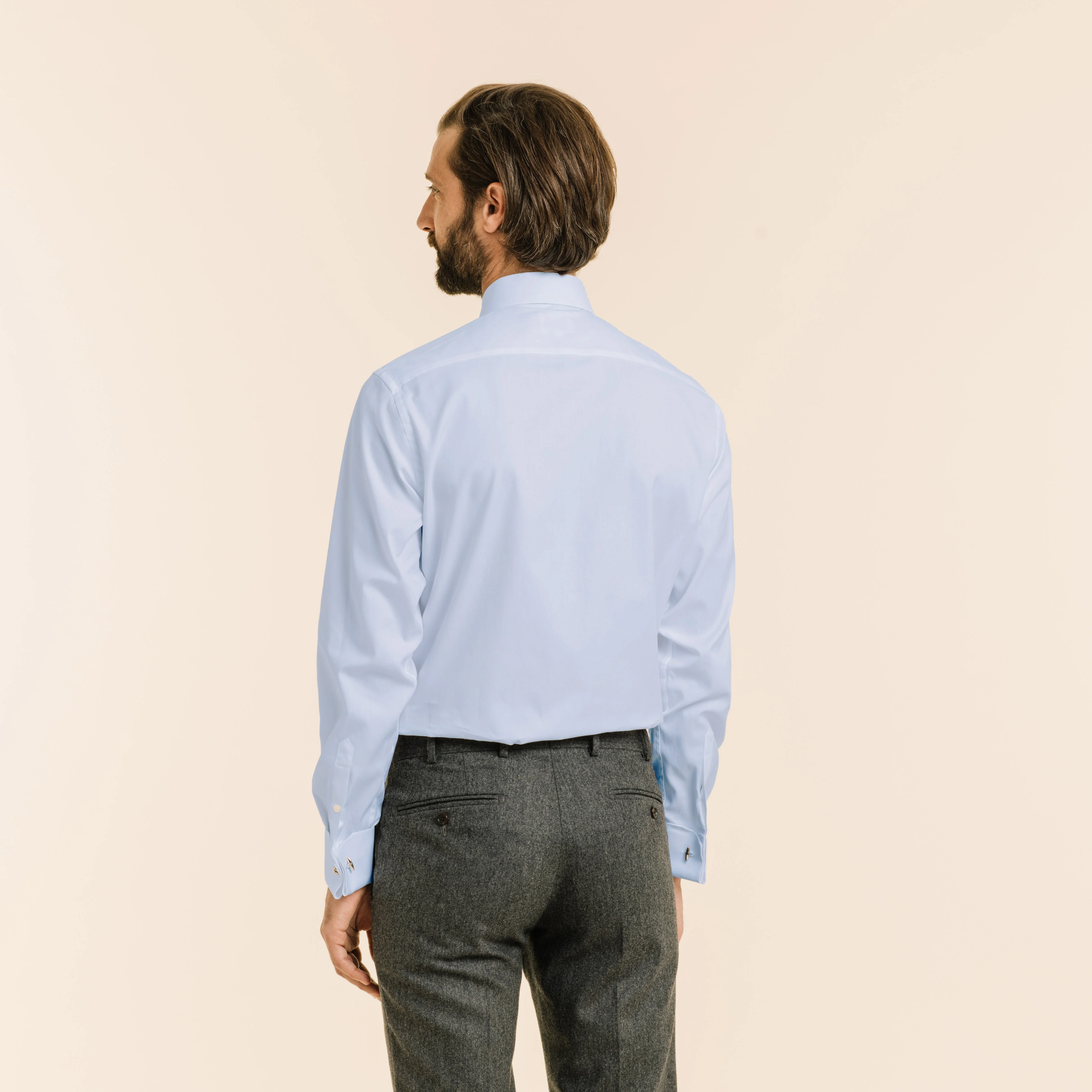 Blue double-twisted double-twisted Oxford shirt with French cuffs