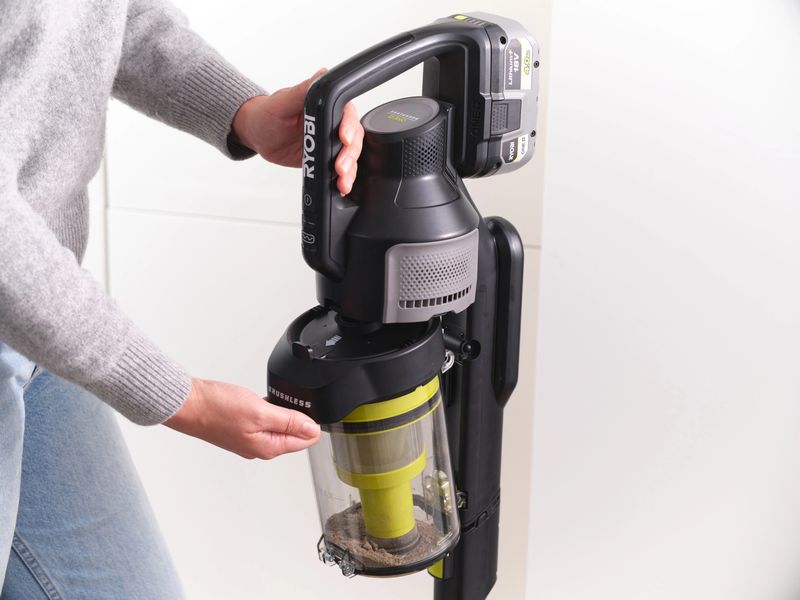RYOBI Akku-Sauger RASV18BL-0 ohne Akku und Ladegerät Bürstenloser Akku-Handstaubsauger mit Dual-Zyklonen