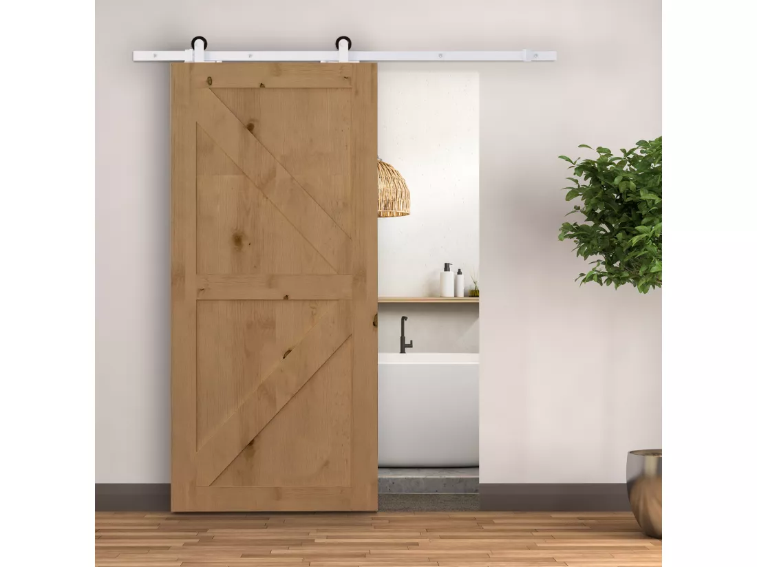 Kit de porte coulissante système galandage pour porte épaisseur 35-45 ou 40-45 mm longueur rail 1,83 m charge max. 100 Kg acier blanc