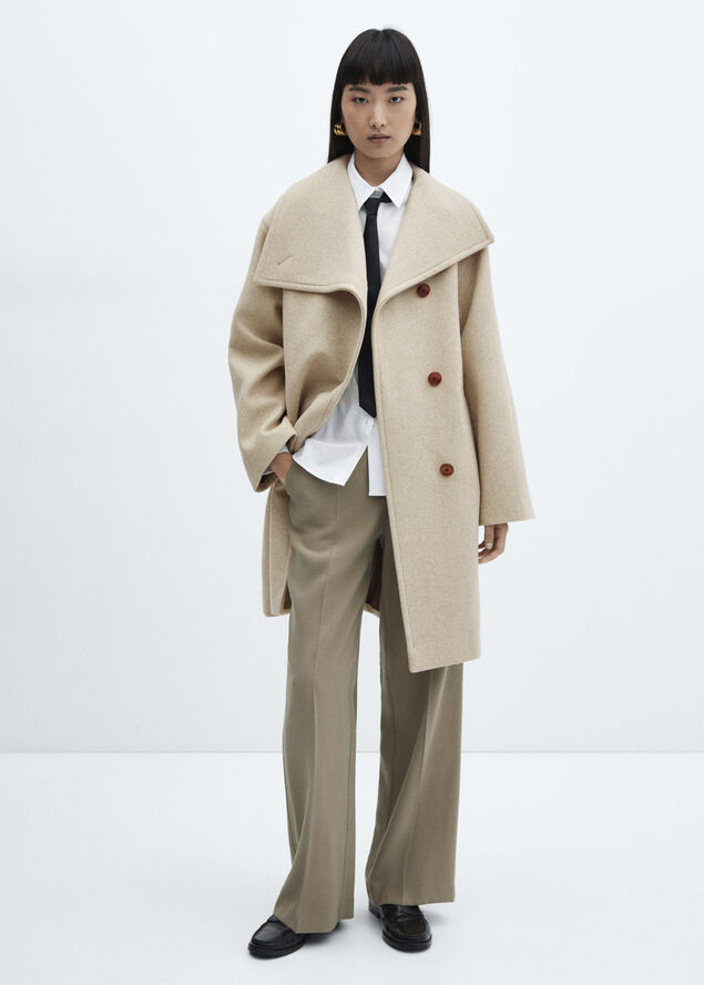 MANGO Midi maxi lapel coat Lt pastel grey