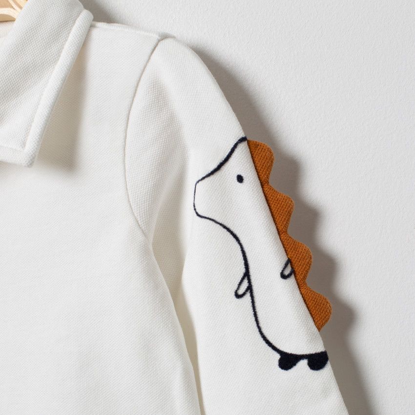 Polo manches longues à bandes et hérisson printé - Ecru