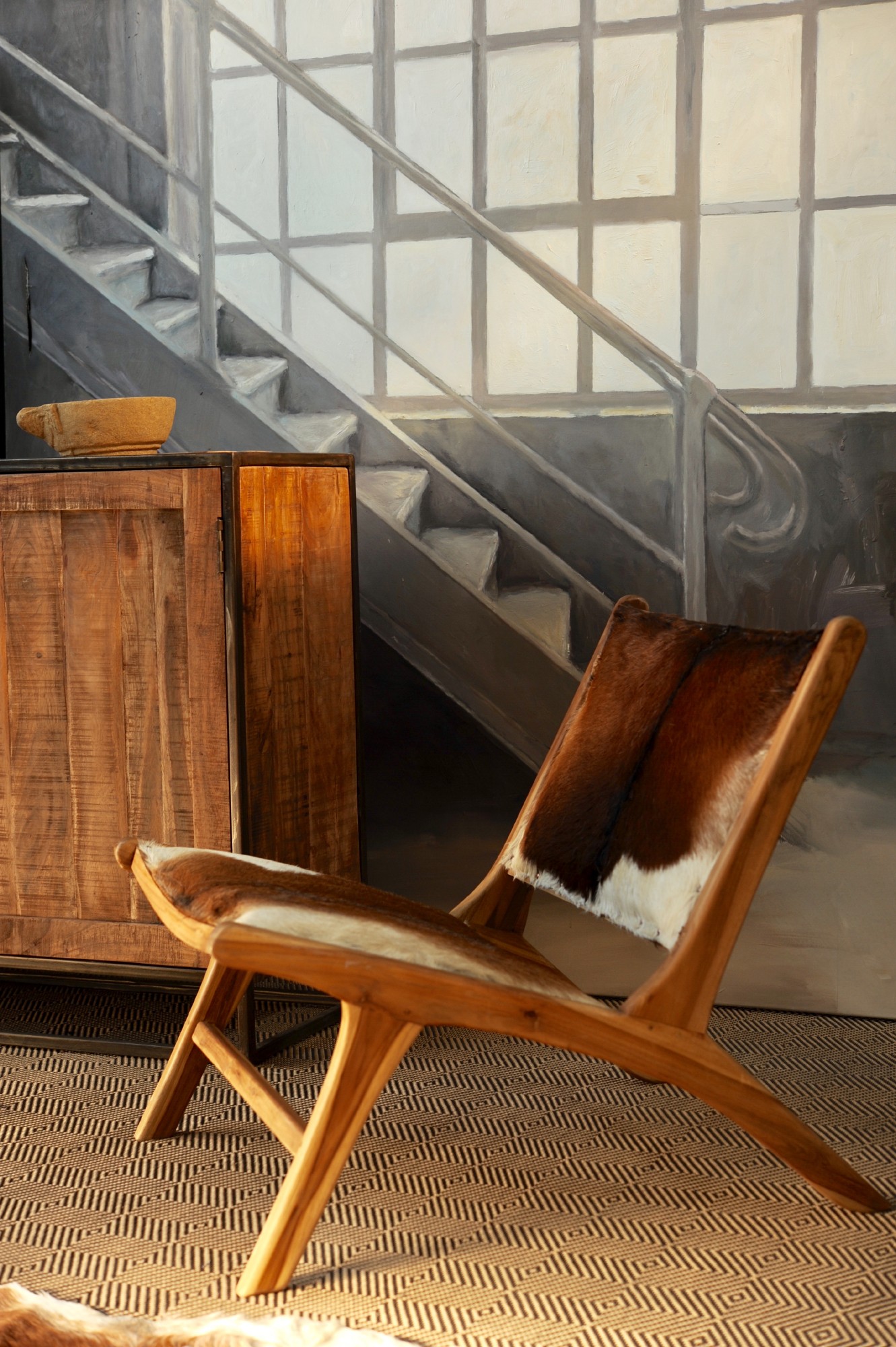 Lounge Stuhl 'Harare', weiß, braun, beige, T 80 cm, B 66 cm, H 69 cm von fischer's lagerhaus