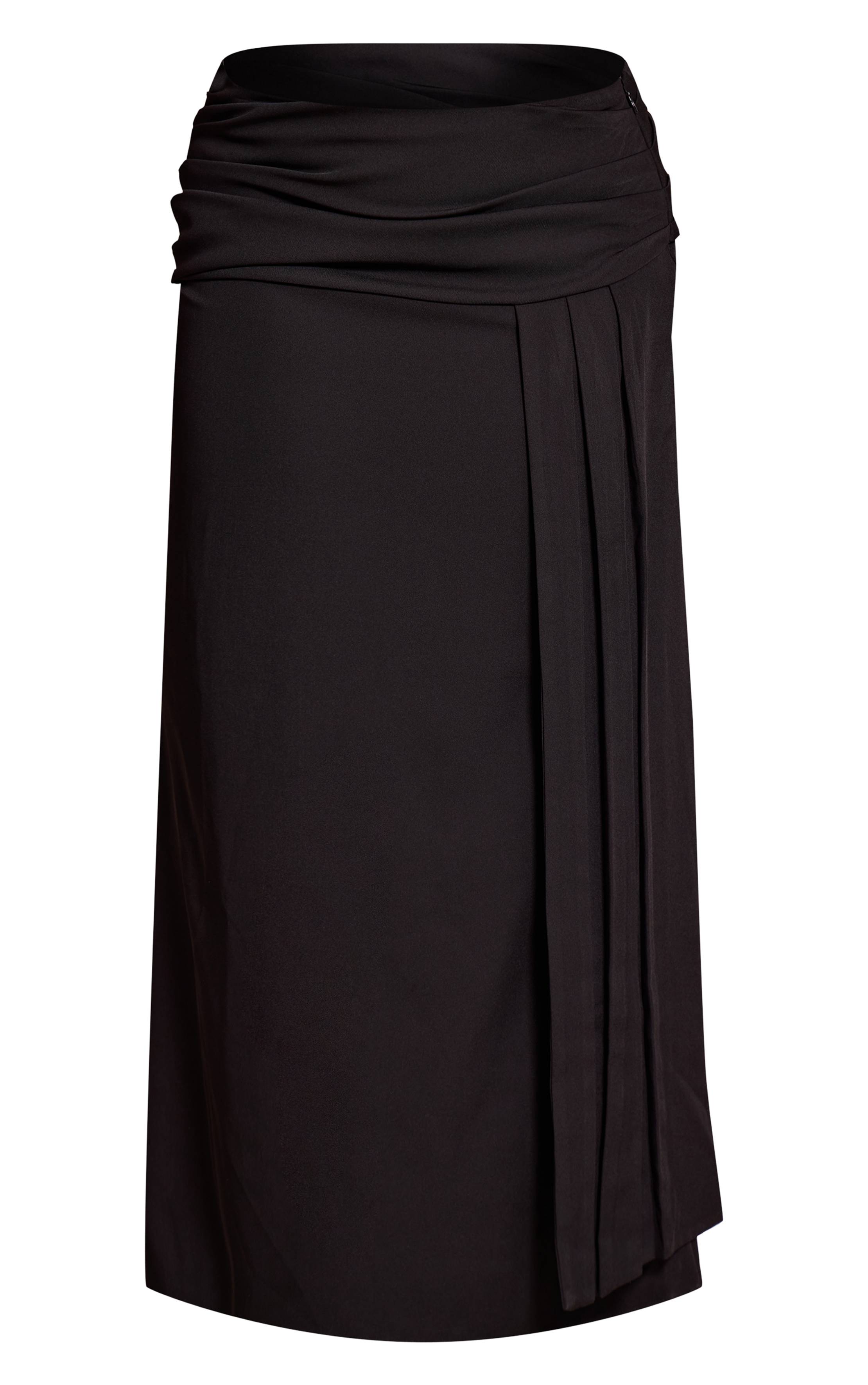 Noir Jupe Longue Co-ord Premium À Queue De Poisson Drapée En Tissu Tissé