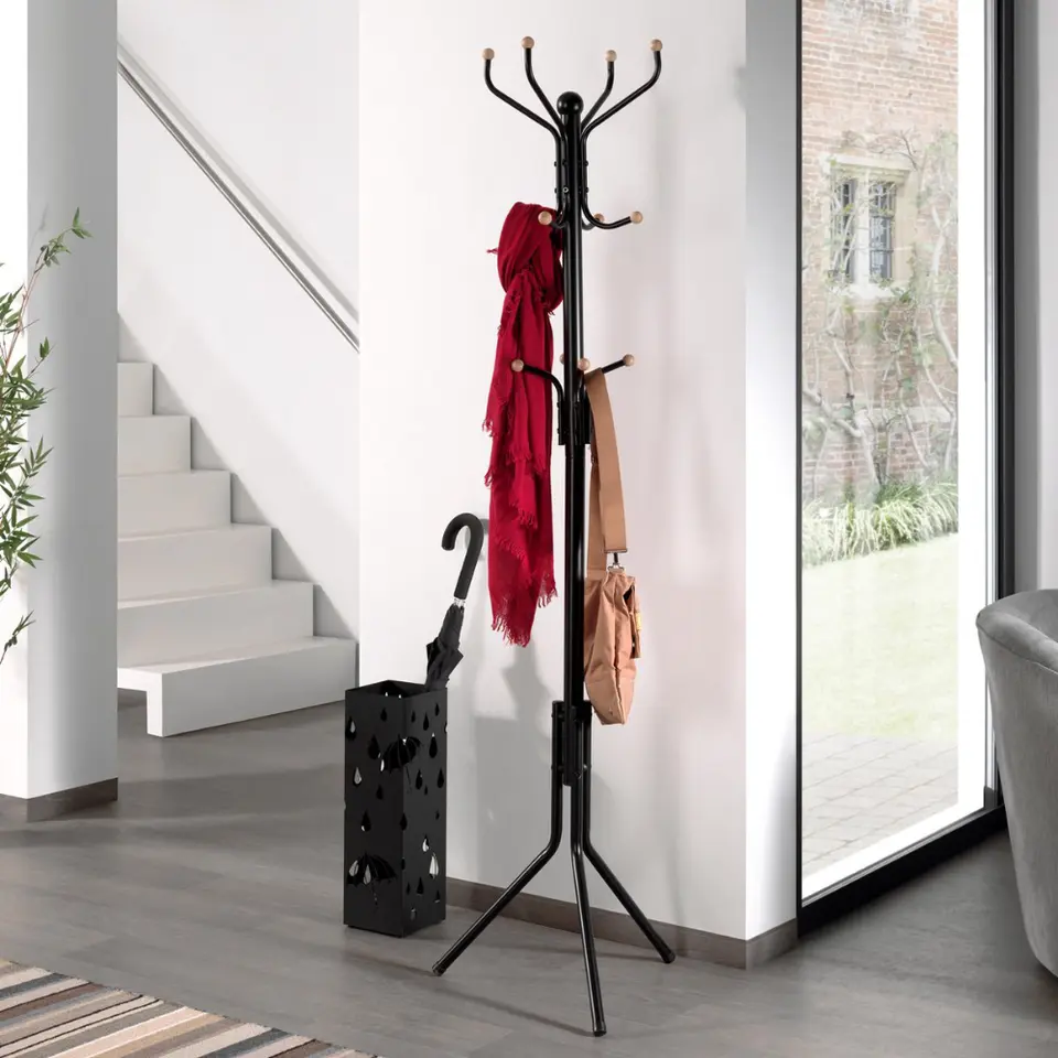 Design Kapstok - 12 Haken - Staande kapstok - 182 cm - Zwart