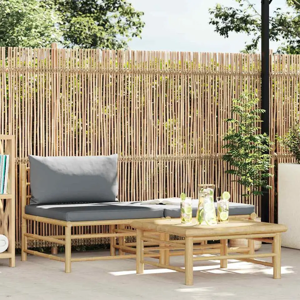 vidaXL - Loungeset - Donkergrijze - Bamboe - 3 stuks - Met kussens