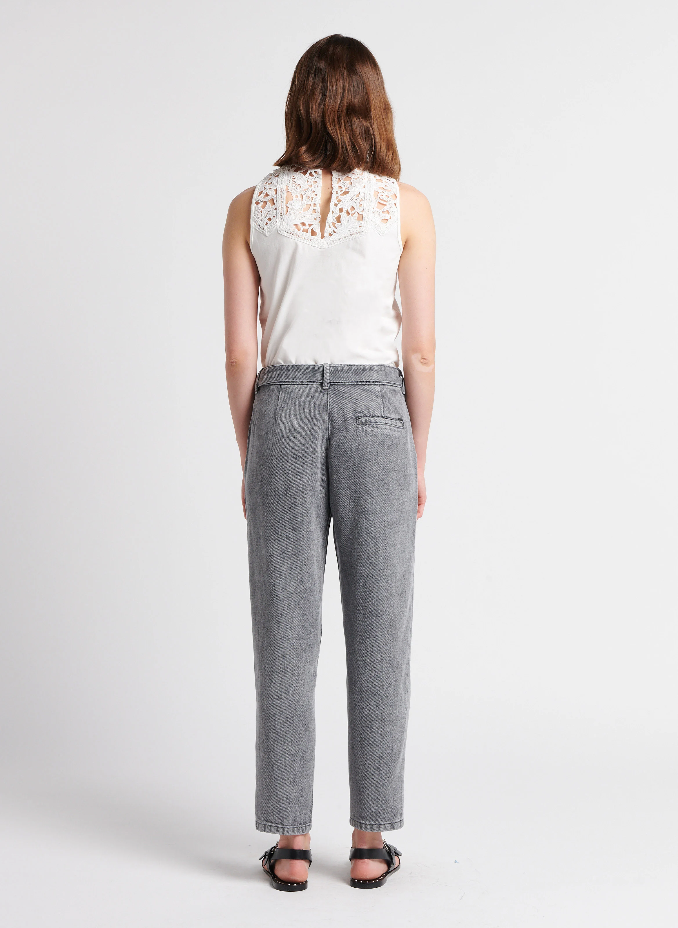 Jean baggy cropped taille haute délavé | Gris