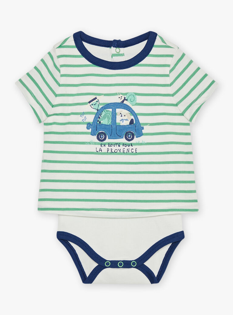 Body T-shirt à rayures vert pistache et écru