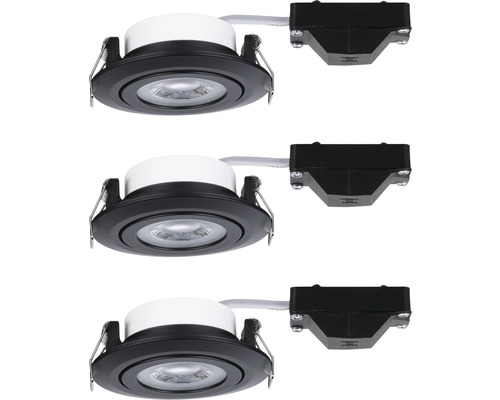 Paulmann LED inbouwspots set, 3-traps dimbaar, 3 x 6W, 3 x 450 lm, 3000 K, Ø 8,2 cm, draaibaar, zwart, 230V, 3 stuks