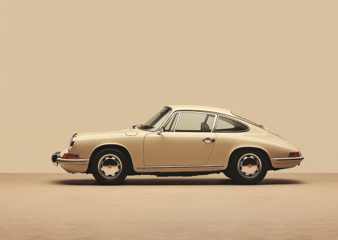Glasschilderij Vintage Porsche Beige