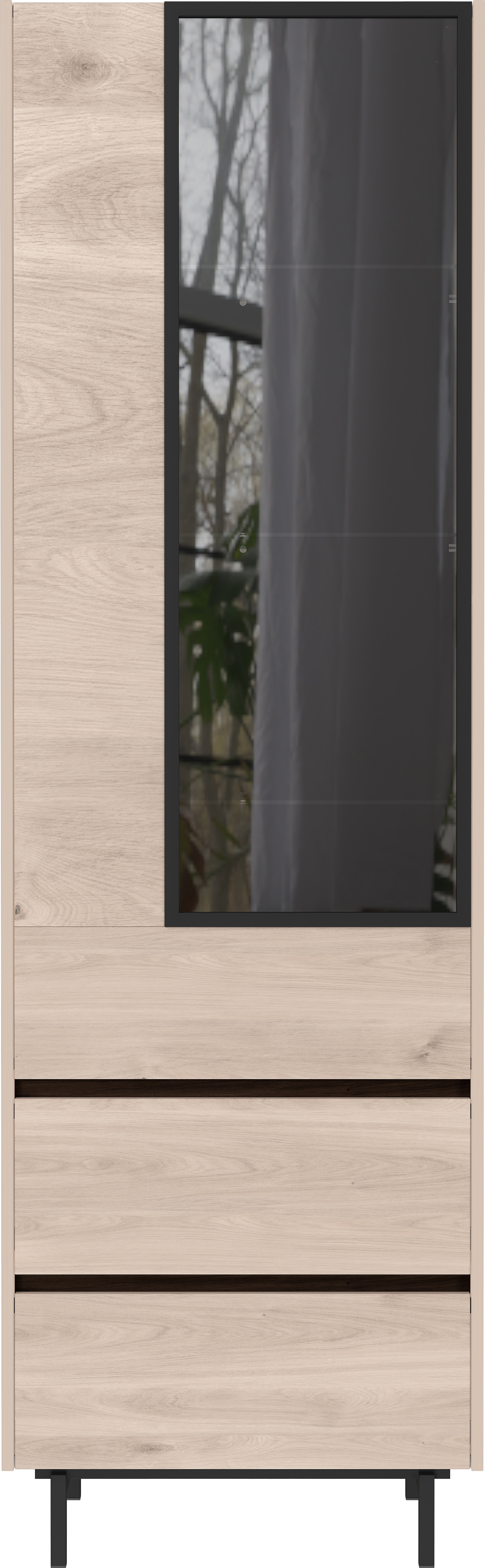 Vitrinenschrank EMMA 84 x 206 cm Castello-Eiche-Dekor beige/schwarz