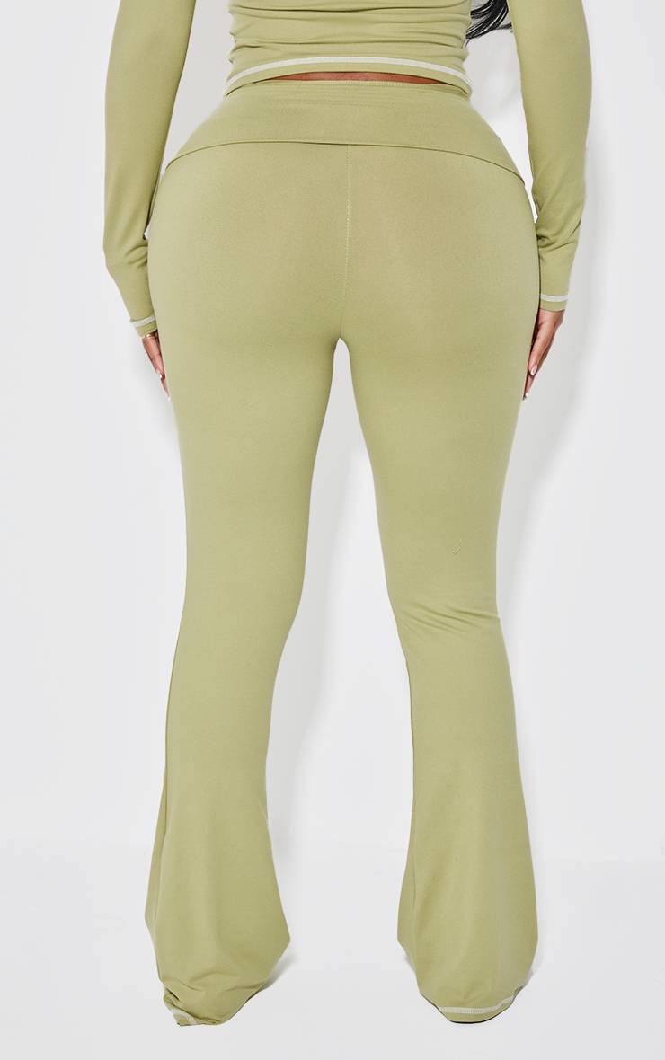 Vert Sauge Pantalon Évasé Taille Haute Sculptant Avec Coutures Contrastées