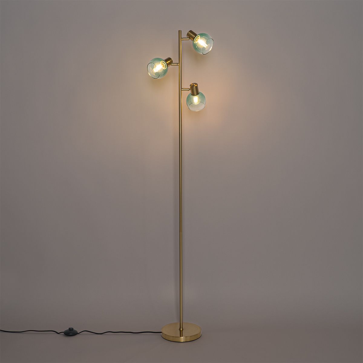 Art Deco vloerlamp goud met groen glas 3-lichts - Vidro