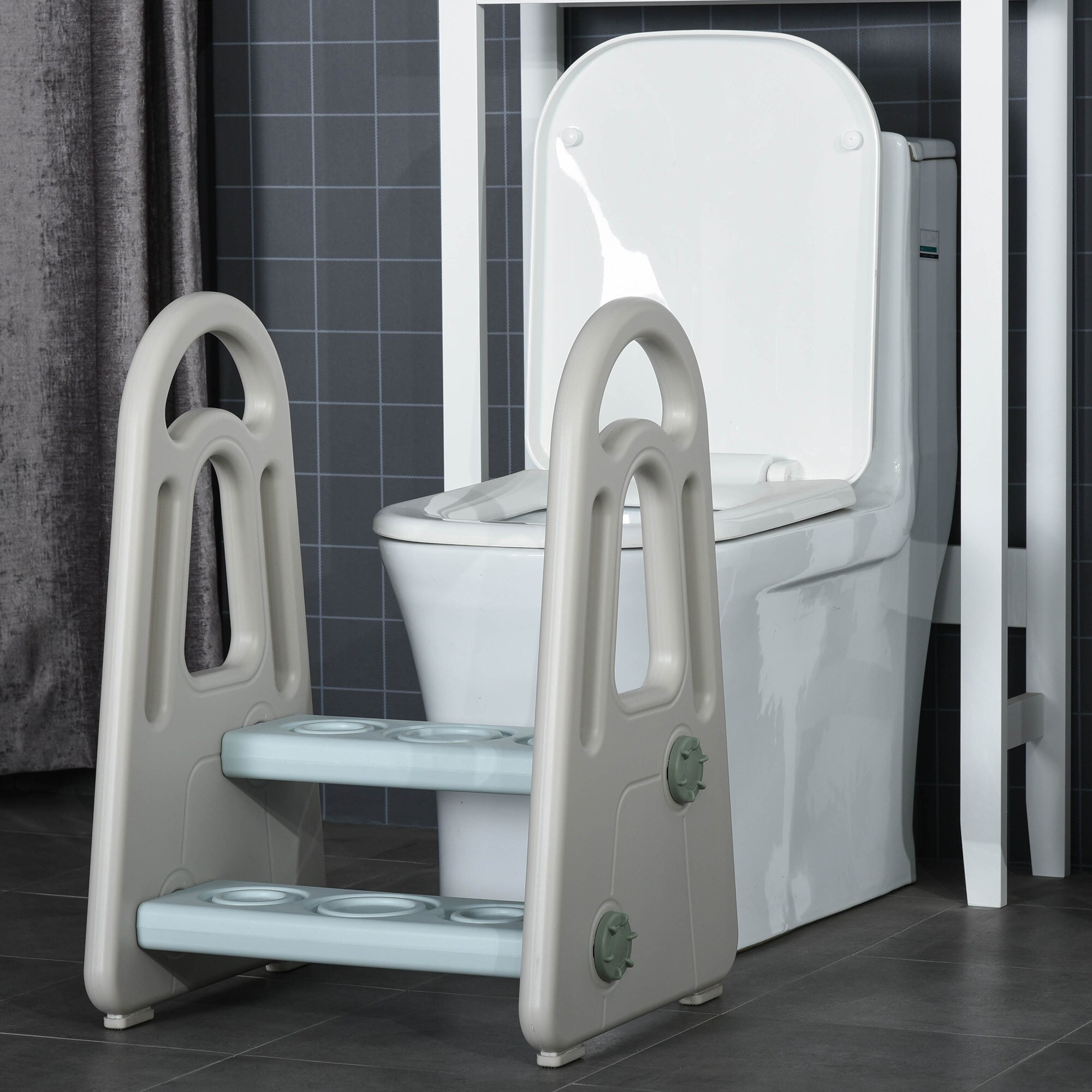 HOMCOM Kinder-Tritt mit rutschfesten Gummi-Füßen Blau, Grau 43,5 x 38,5 x 61 cm (LxBxH)