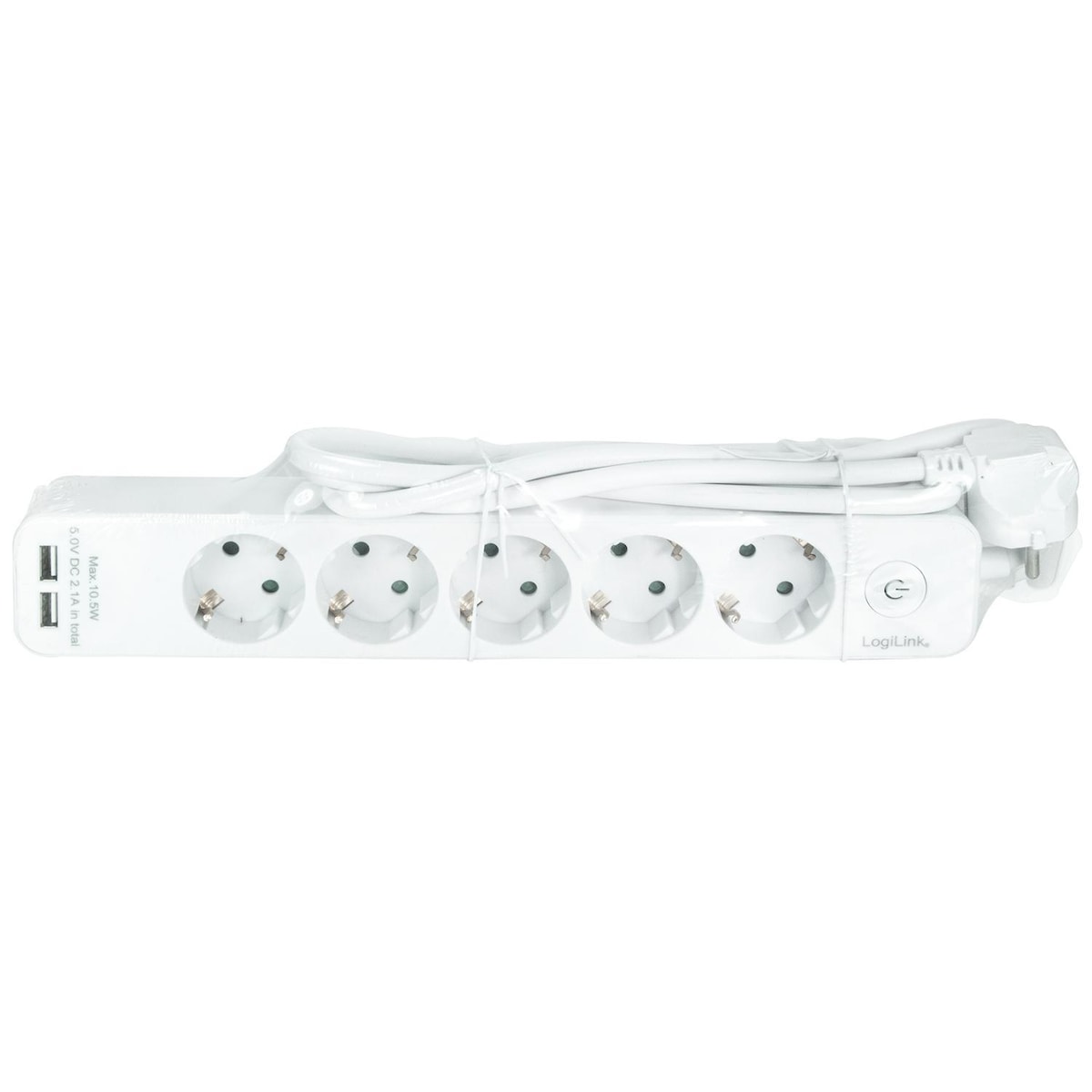 Grenuttak 5-veis + 2 USB m brytere 1,5 m Hvit