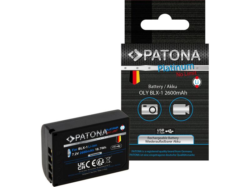 Patona Platinum Akku für Olympus OM-1, BLX-1 Platinum Batteriesatz für Olympus
