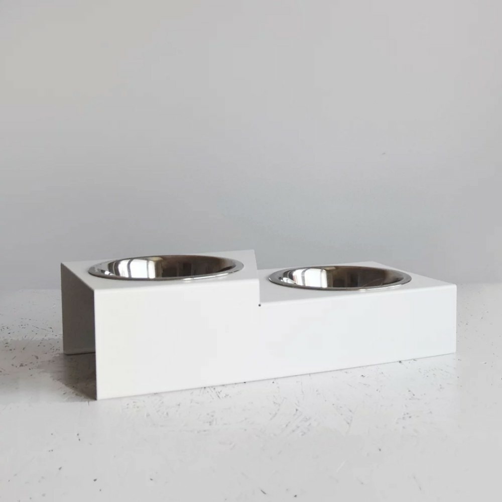 Gora - set de 2 gamelles chien surélevées en acier, socle étage en métal blanc
