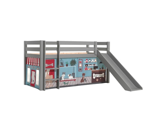 VIPACK - Lit mi-hauteur 90x200 toboggan sommier inclus housse pet sho...