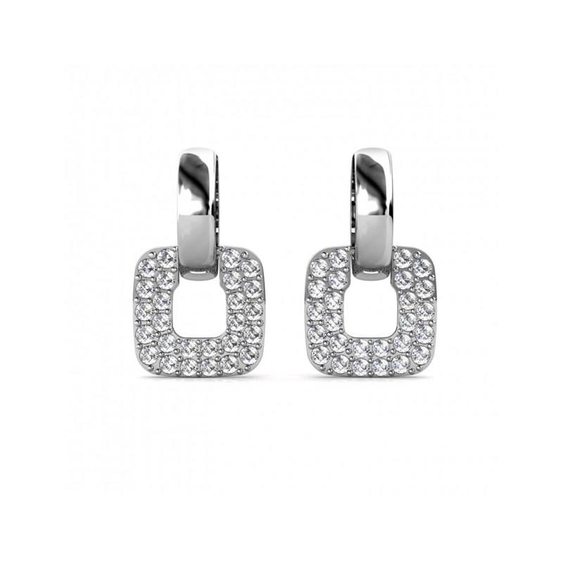 Boucles d'oreilles Classic Square - Argenté et Cristal