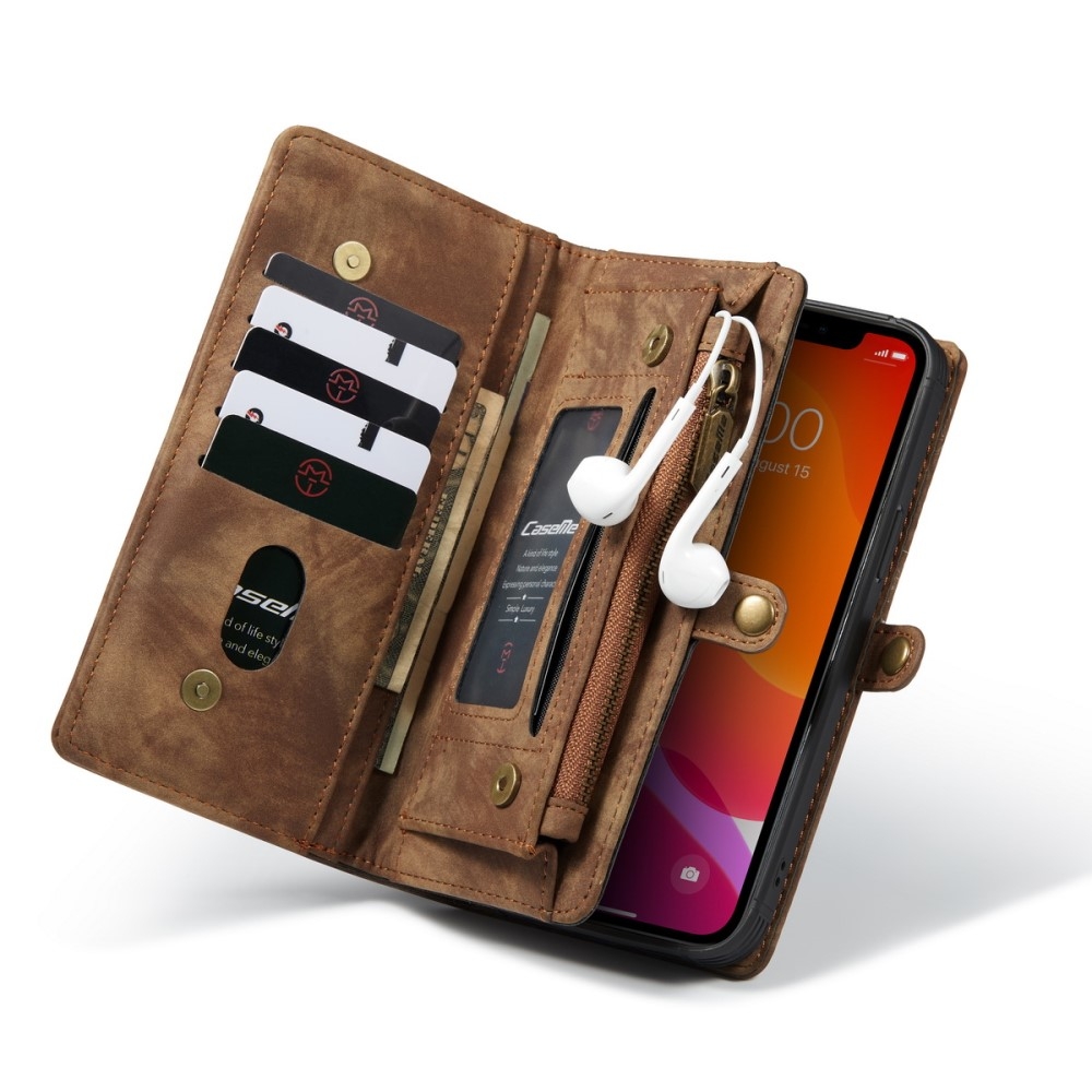 iPhone 12 / iPhone 12 Pro 2in1 Leder Tasche   Magnet Hardcase Karten Etui - Hellbraun