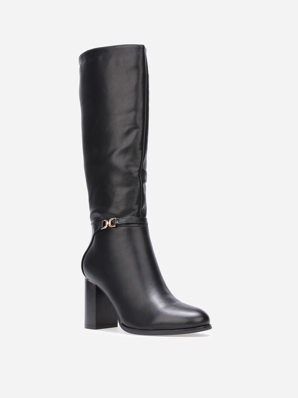 Bottes à talon et détails dorés- Noir