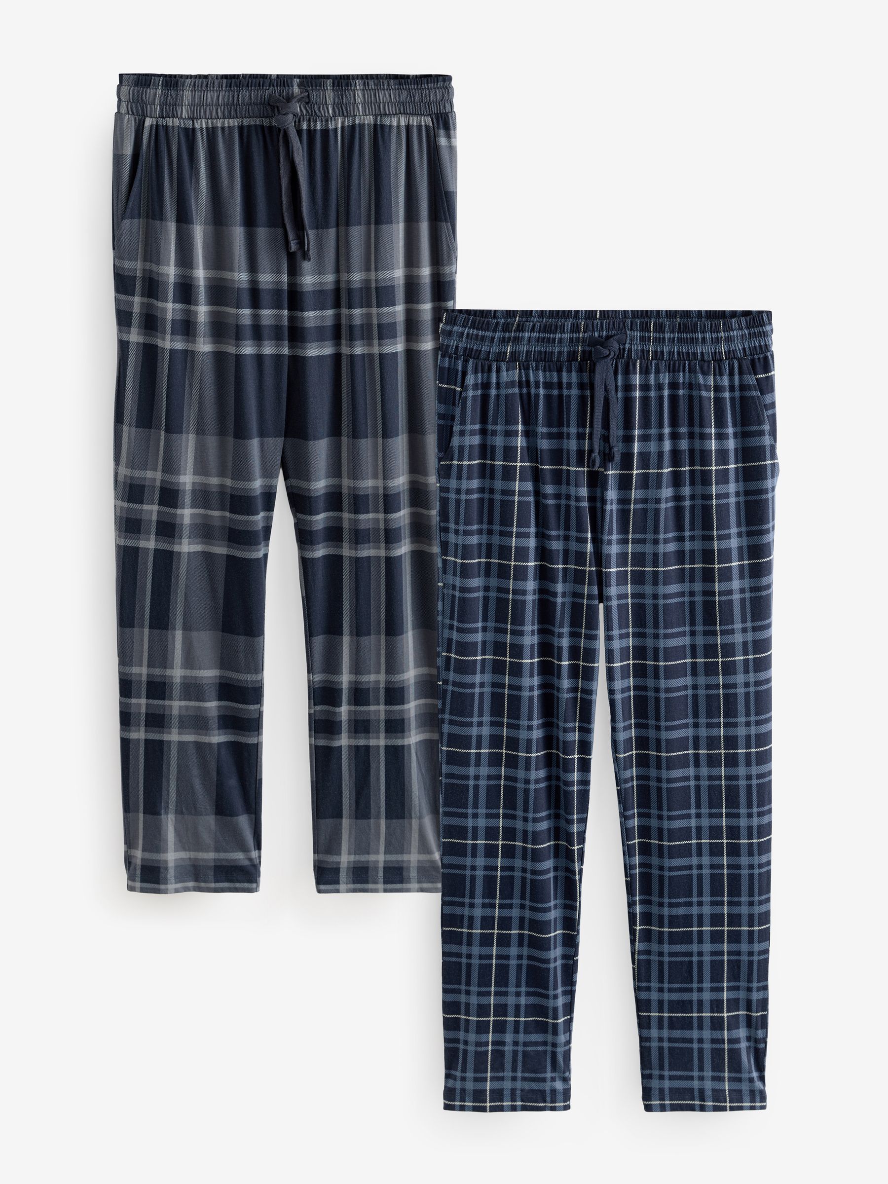 Zwart/marineblauw geruit - Jersey 100% Cotton Pyjama Bottoms 2 Pack
