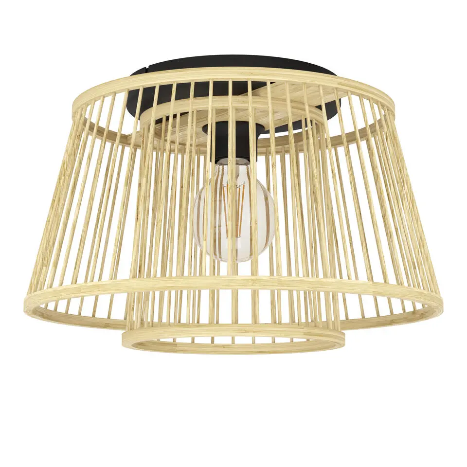 EGLO Hykeham Plafondlamp - E27 - Ø 38 cm - Zwart/Hout