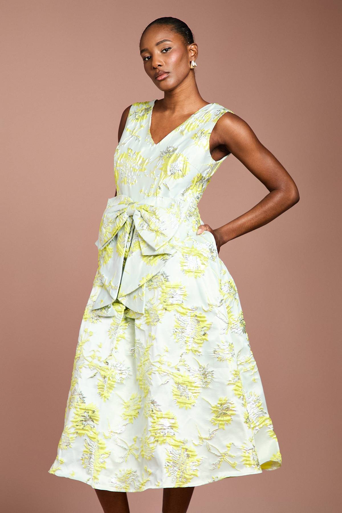 Coast Robe Mi-longue Jacquard à Nœud Devant