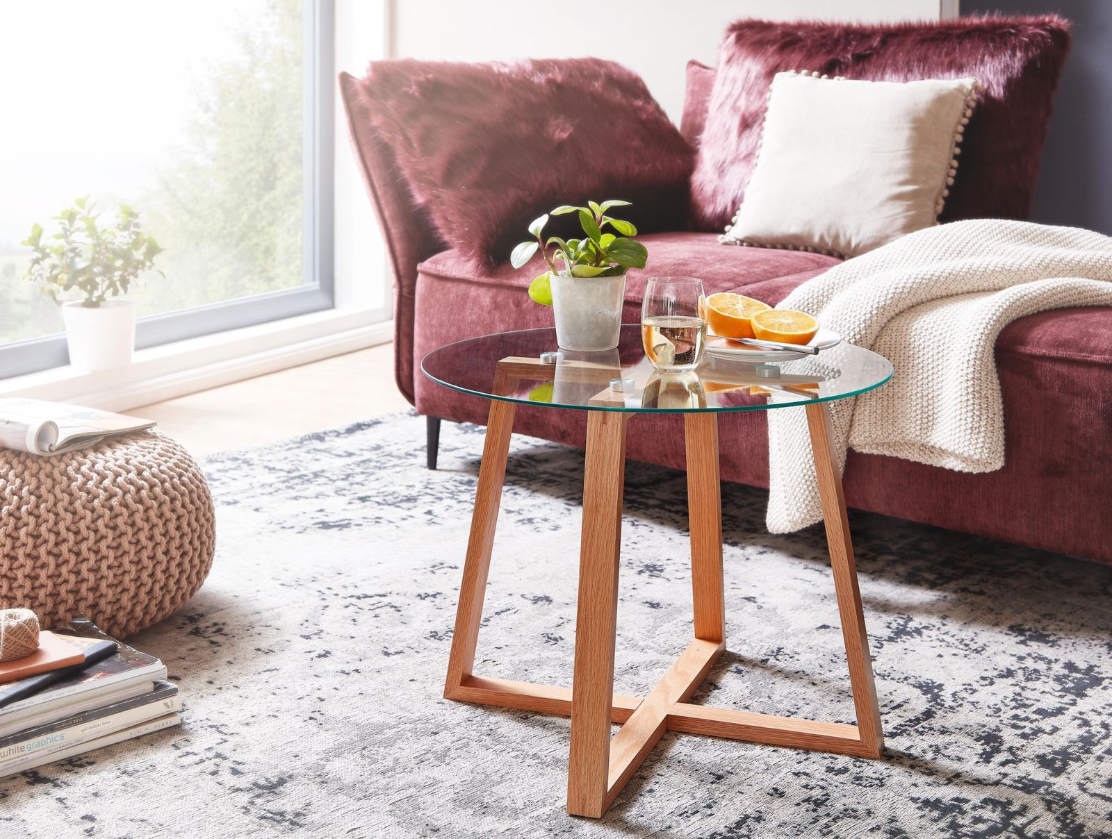 Couchtisch - transparent - Eiche - Ø 58 cm