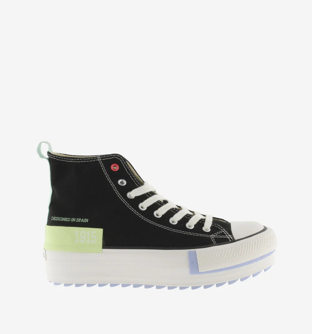 TRIBU DOBLE TOILE PIÈCES COULEUR Baskets montantes imprimé détail fluo NEGRO