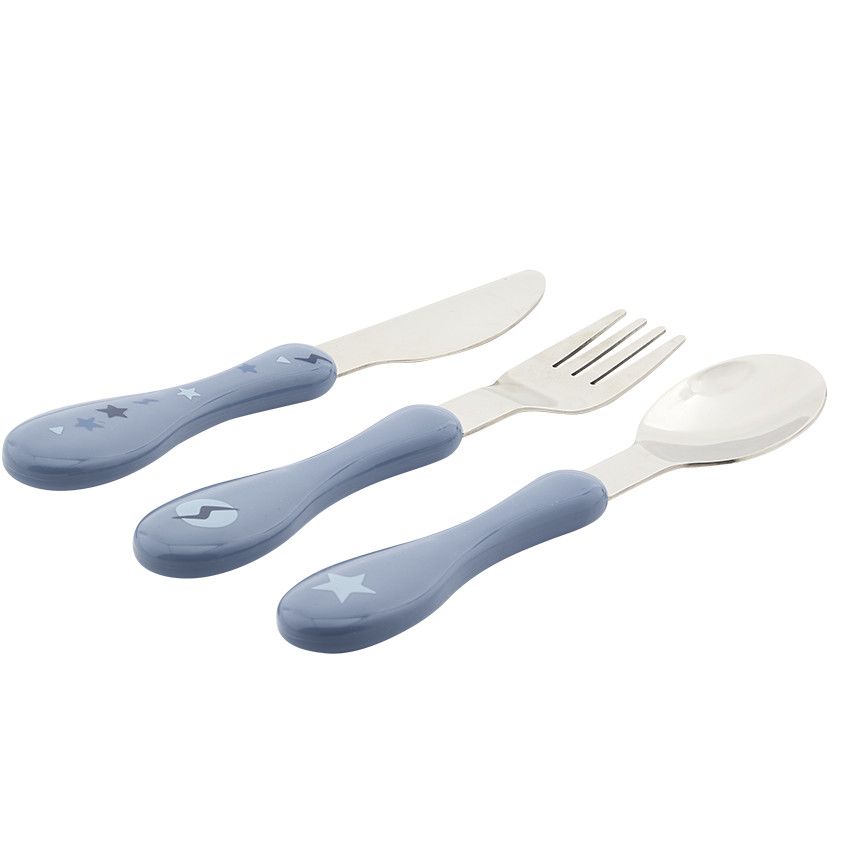 Set de 3 couverts en métal 2ème âge Yummix - Bleu - Ecru