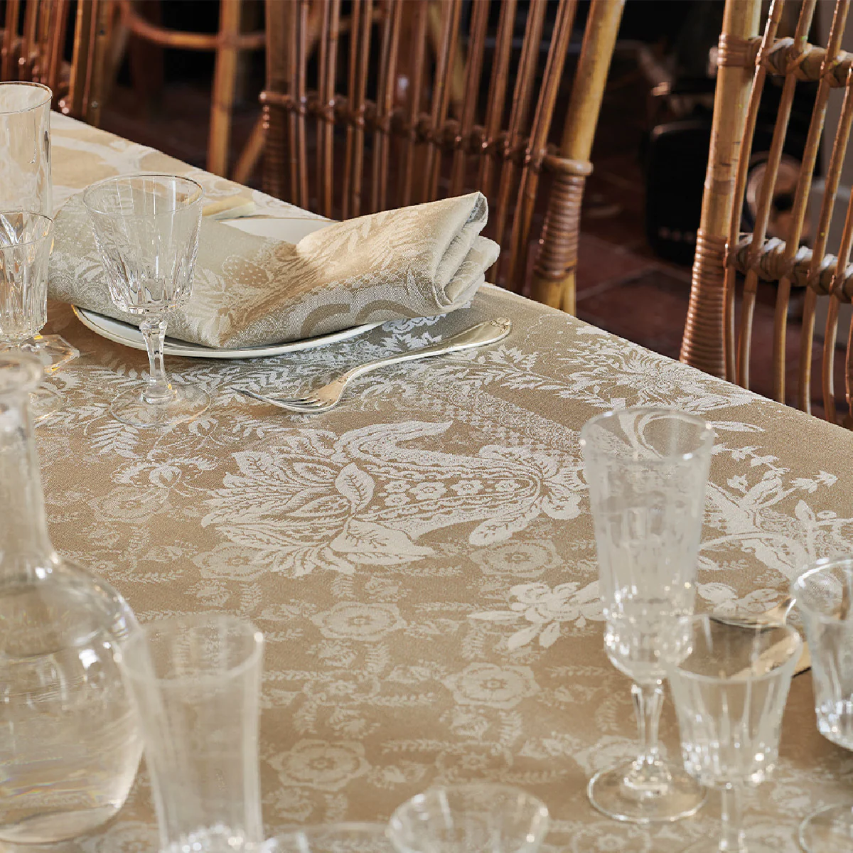 Nappe pur lin beige 174X304 Garnier Thiebaut