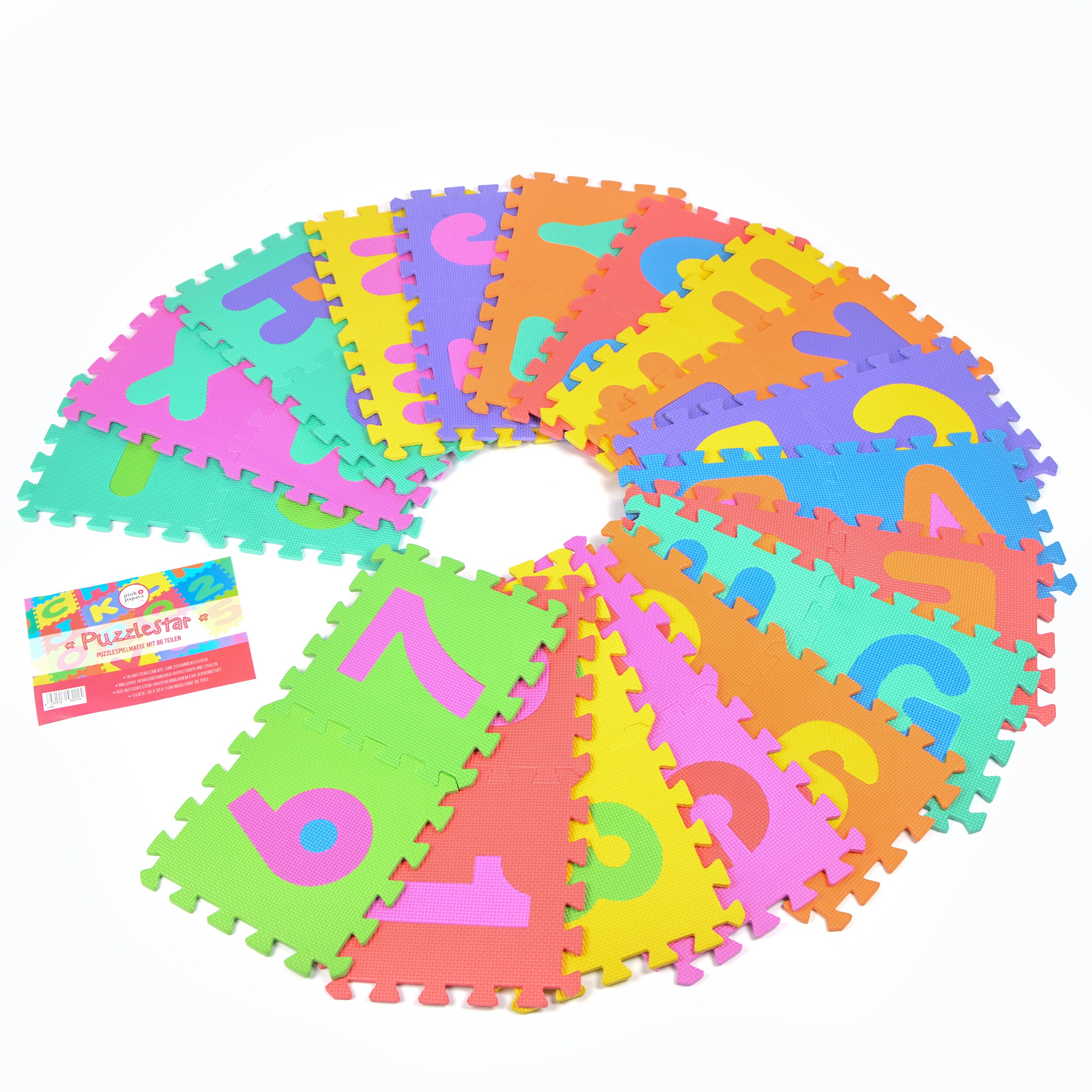 Pink Papaya Puzzlematte mit Zahlen und Buchstaben Puzzlestar ABC/123