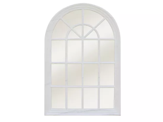 Miroir fenêtre en bois de paulownia - L. 80 x H. 120 cm - Blanc effet vieilli - MONTESQUIEU