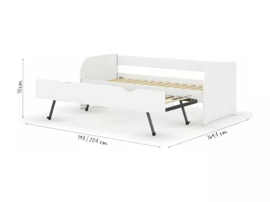 Pack lit banquette Gigogne avec matelas 80x200 cm bois massif blanc et bois EZRA