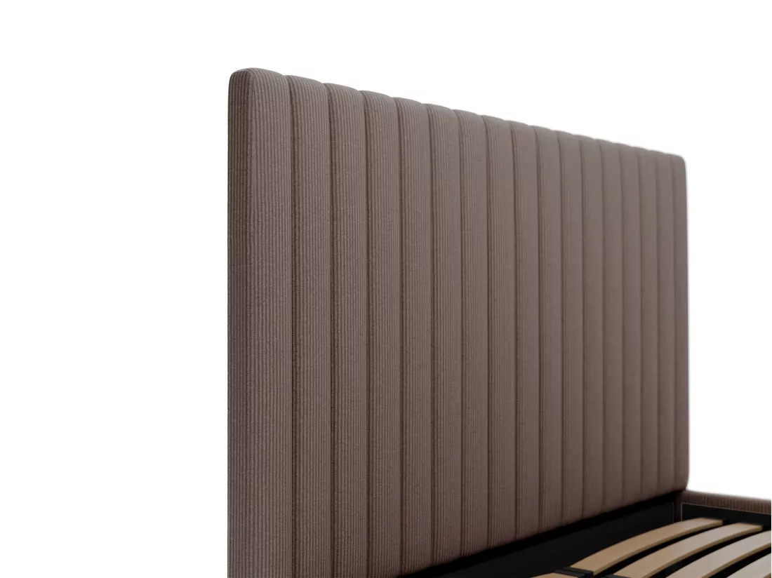 Lit coffre 180 x 200 cm avec tête de lit coutures verticales - Velours côtelé - Taupe - SARAH