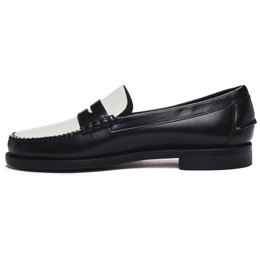 CLASSIC DAN WIDE Black White MOCASSIN-Mocassin pour homme en cuir pleine fleur