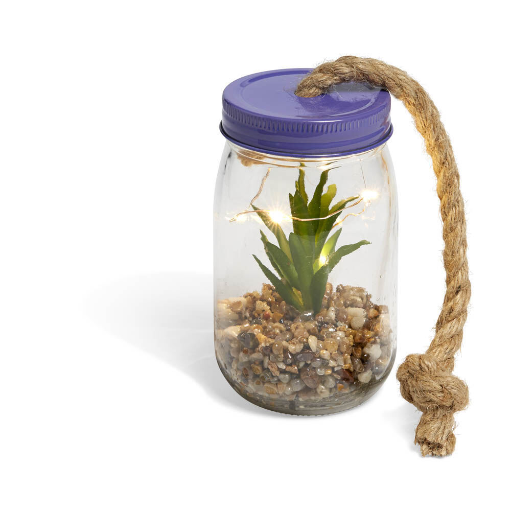 Bocal en verre plante artificielle avec accroche corde jute